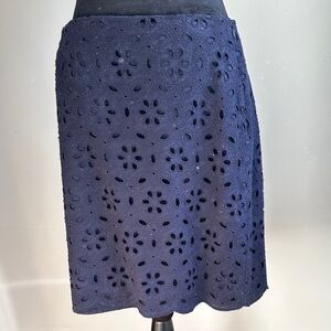 Talbots Navy Floral Eyelet Pencil Skirt